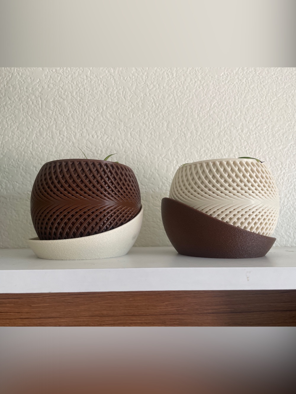 3D printed Brown and Bone White Textured Planter